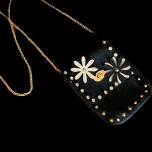 Black Rhinestone Studded Floral Crossbody